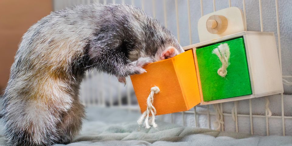 Ferret foraging for food