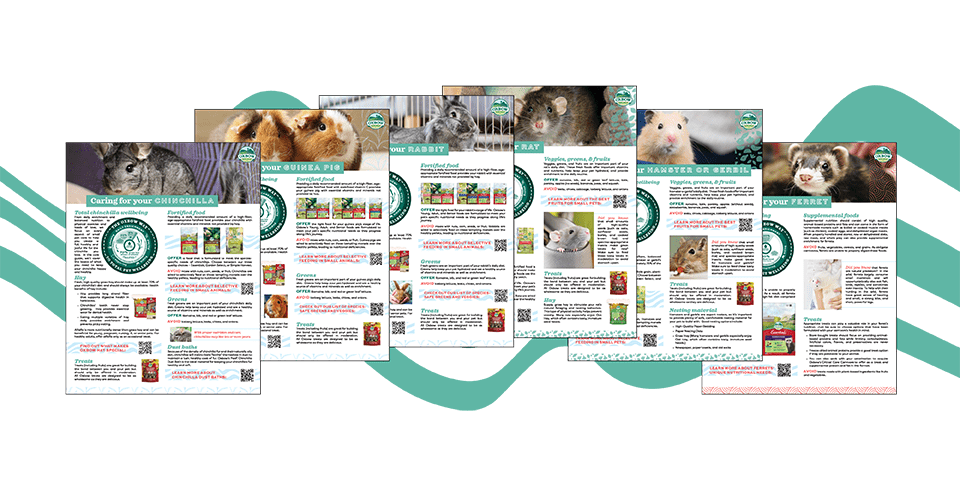 Graphic showing Oxbow Animal Health's pet care sheets