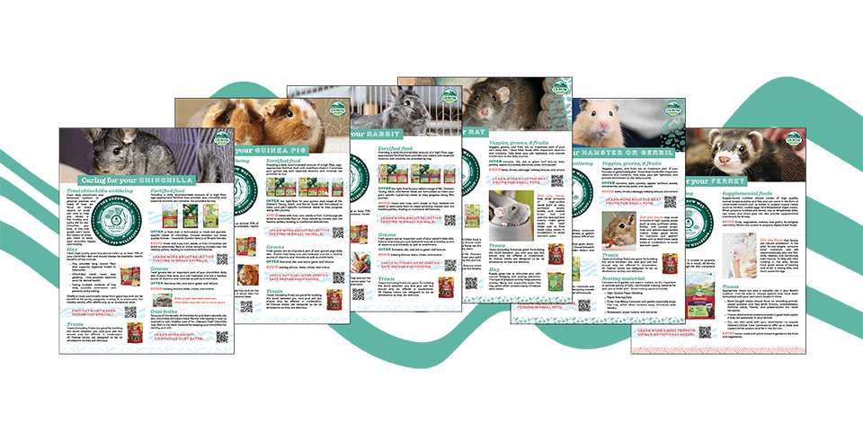 Graphic showing Oxbow Animal Health's pet care sheets